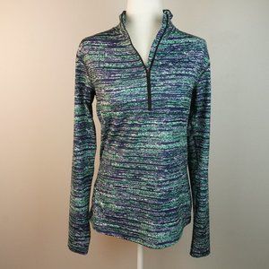 Nike Pro‎ Dri Fit Blue Green White Pullover 1/4 Zip Top Size Large